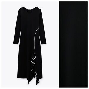 NWT. Zara Midi Dress with Ruffled Detail. Size M.